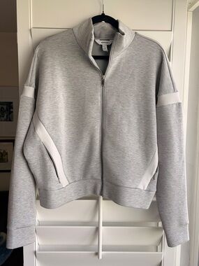 SPANX AirEssentials Striped Track Jacket Light Gray Full-Zip